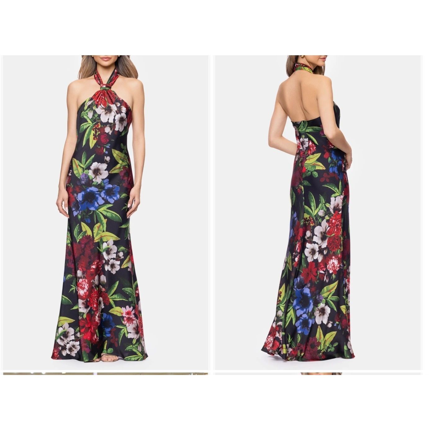 Betsy & Adam Womens Floral Print Satin Halter Dress Size 6 New $279